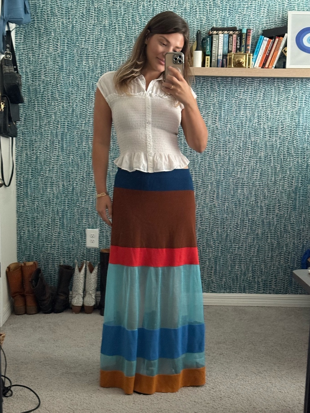 Maeve Striped Sheer Colorblock Maxi Skirt size Large